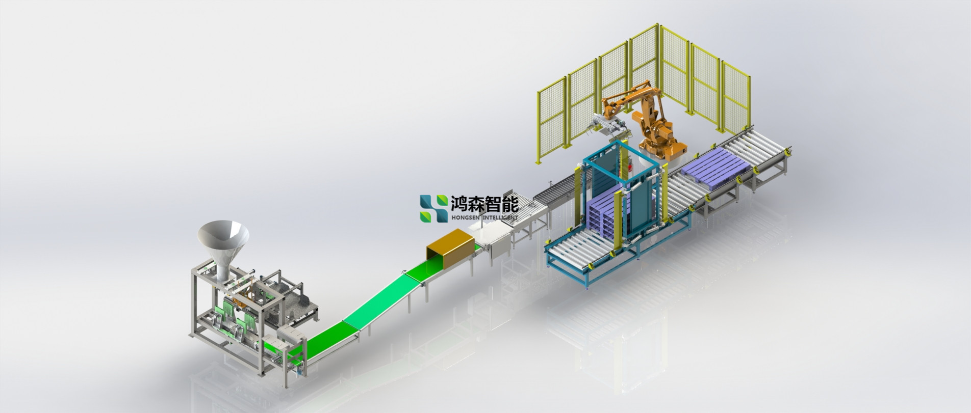 Open Mouth Bag Full Automatic Bag Packing Machine System With Pallet Wrapper